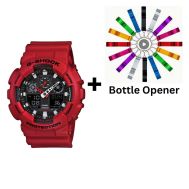 Casio G-Shock Analogue/Digital Mens XL Series Red Watch GA-100B-4A Bottle Opener Bundle GA-100B-4ADR+BO by 45 