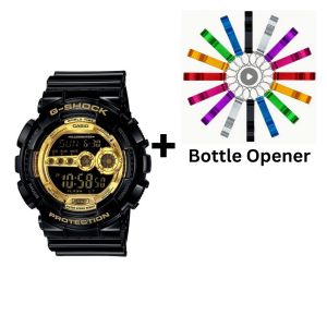 Casio G-Shock Digital Mens Black X Gold Series Watch GD100GB-1 GD-100GB-1DR Bottle Opener Bundle GD-100GB-1DR+BO by 45 