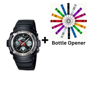 Casio G-Shock Neobrite Analogue/Digital Mens Black Watch AW-590-1ADR Bottle Opener Bundle AW-590-1ADR+BO by 45 