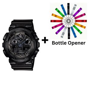 Casio G-Shock Analogue/Digital Mens Camouflage Black Watch GA100CF-1A Bottle Opener Bundle GA-100CF-1ADR+BO by 45 