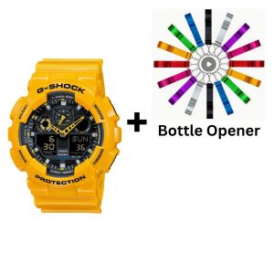 Casio G-Shock Analogue/Digital Mens Yellow XL-Series Watch GA-100A-9A Bottle Opener Bundle GA-100A-9ADR+BO by 45 